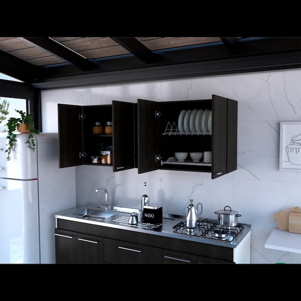 Tuhome Portofino 150 Wall Cabinet, Double Door, Two External Shelves, Two Interior Shelves, Black GLW5607 - main